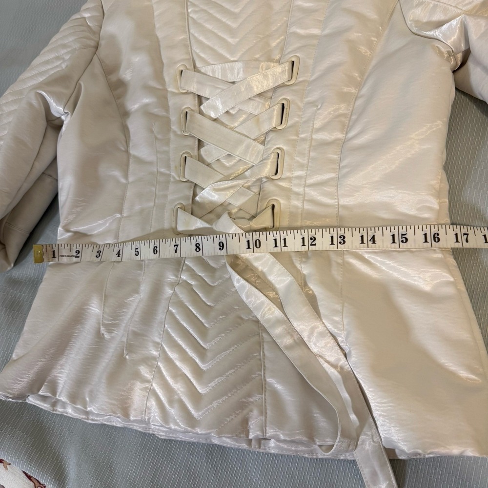 2B Bebe Women's Sz M White Satin Down Feather Filled Winter Puffer Jacket Coat - Picture 7 of 10